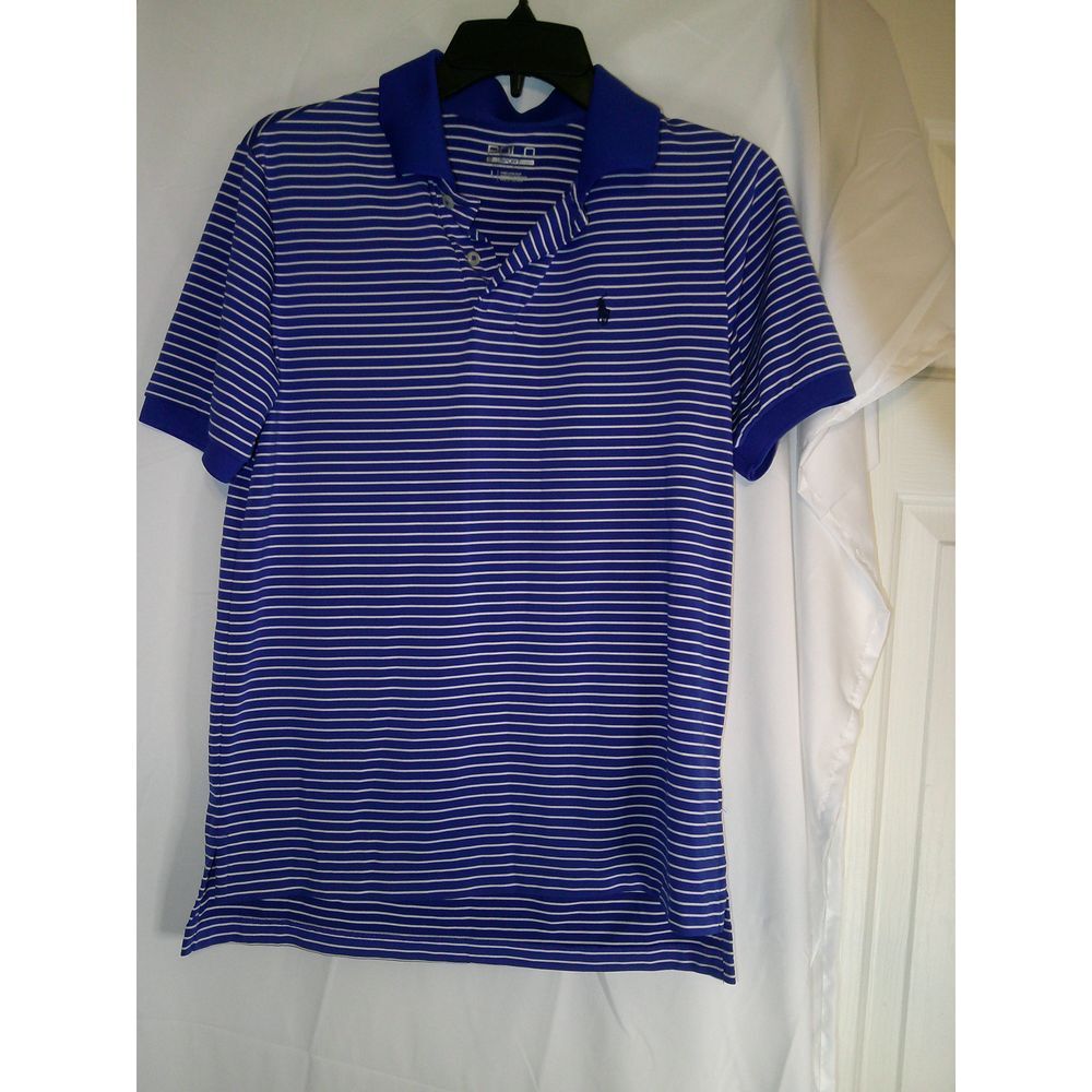 Polo Sport Blue & White Striped Classic Polo Shirt L